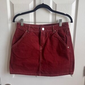 H & M Diviided Denim Mini Skirt Contrast Stitching Pockets Casual Size 6‎